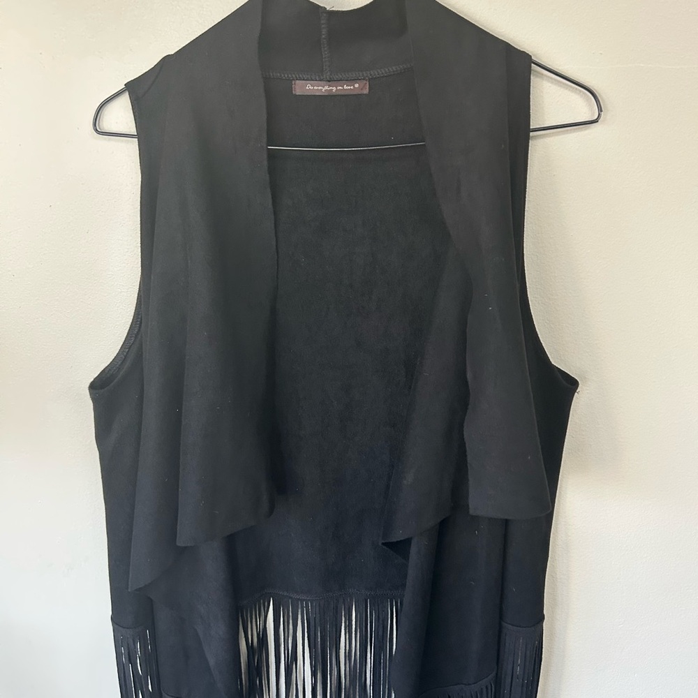 Do Everything in Love Black Fringe Vest